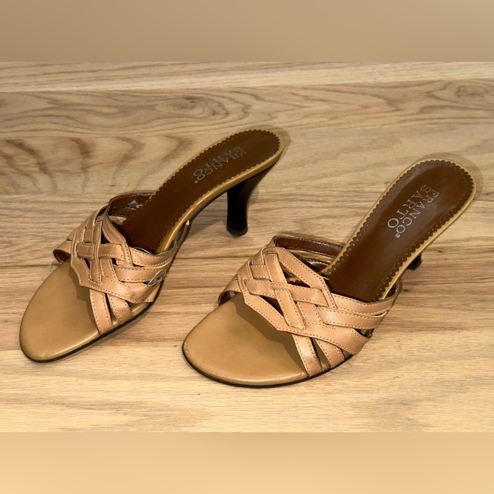 Franco Sarto Tan Leather slide Woven Sandals